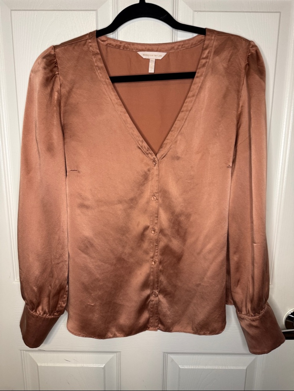 Rebecca Taylor Silk V-Neck Button-Front Blouse